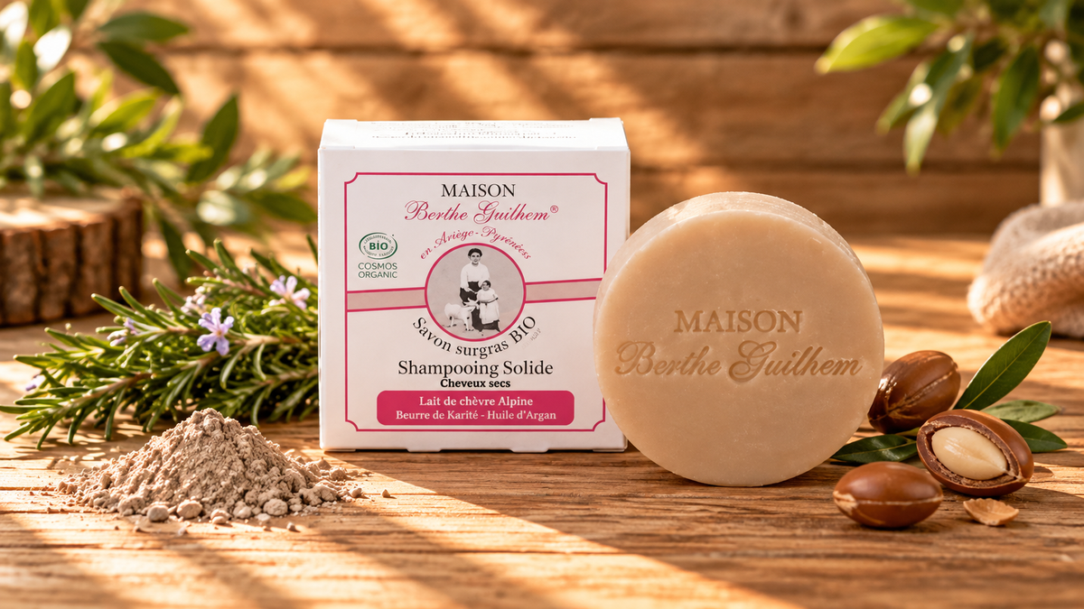 Shampoing solide bio au lait de chèvre cheveux secs