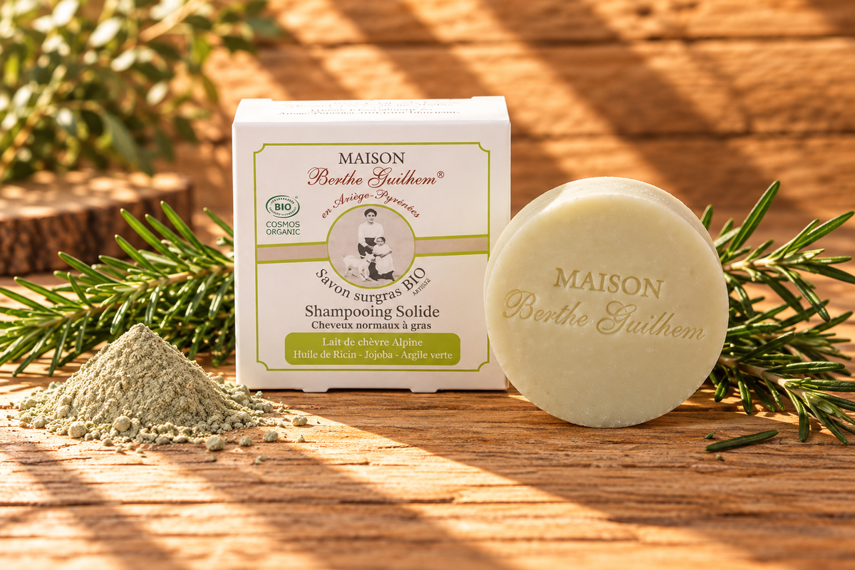 Shampoing solide bio au lait de chèvre cheveux normaux à gras
